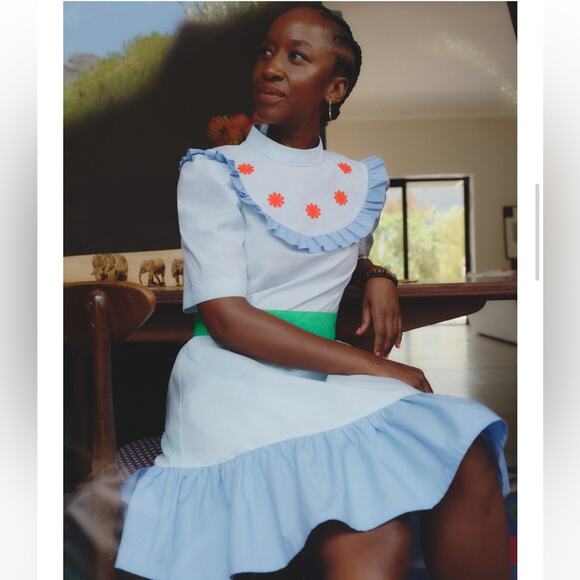 & Other Stories Sindiso Khumalo Mini Dress Women’s Size 10 Blue Floral Ruffle - Picture 2 of 13